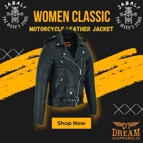 Women Motorcycle Classic Leather Jacket Premier Cowhide Leather Gun Pockets Side Laces Jabali The Biker Store 01