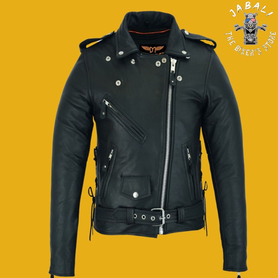 Women Motorcycle Classic Leather Jacket Premier Cowhide Leather Gun Pockets Side Laces Jabali The Biker Store 03