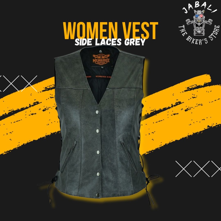 Women Vest Side Laces Grey Jabali The Biker Store 01