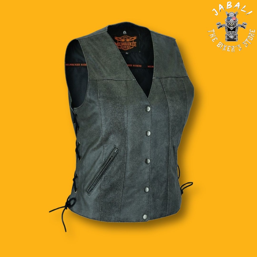 Women Vest Side Laces Grey Jabali The Biker Store 03