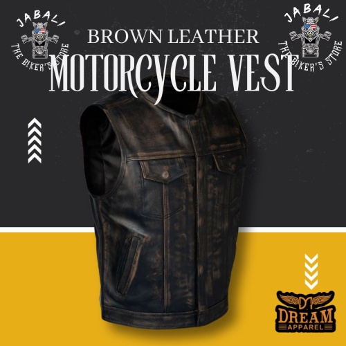 Brown Leather Motorcycle Vest
