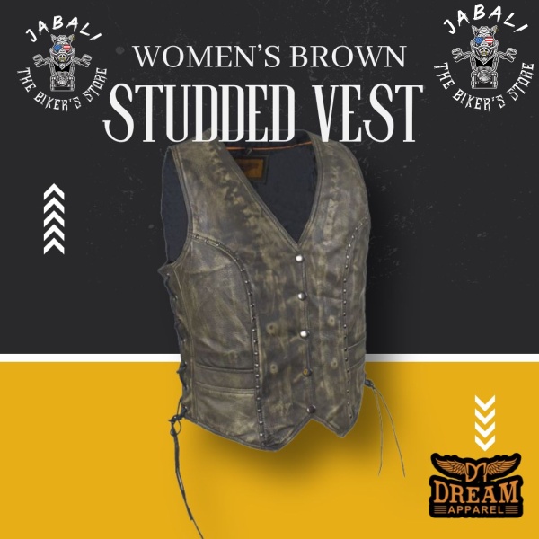 Women's Brown Studded Vest