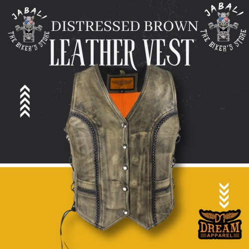 Women's Distressed Brown Leather Vest
