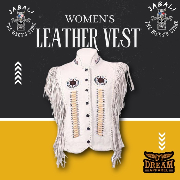 Women's Leather Vest With Beads