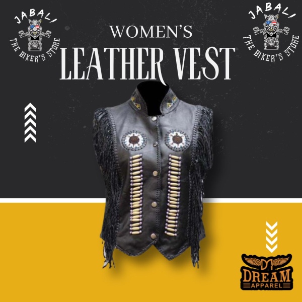 Women's Leather Vest With Beads