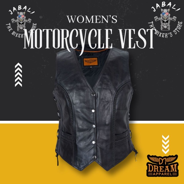 Women's Motorcycle Vest With Braid and Gun Pockets Stylish, Durable, and Concealed Carry
