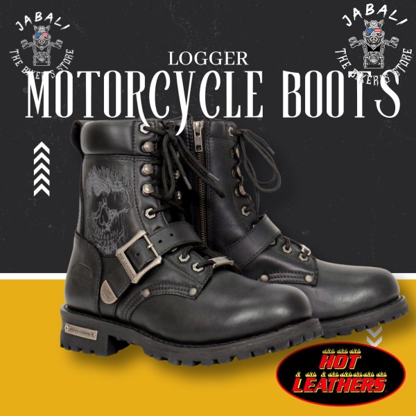 Hot Leathers Skull Logger Boots
