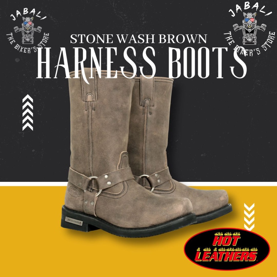 Hot Leathers Stone Wash Brown Harness Boots