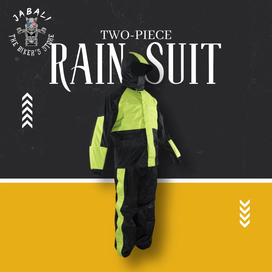 Two-Piece Black & Fluorescent Rain Suit With Zippered Side